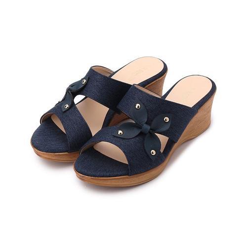 milky milky 側花船台拖鞋 藍 女鞋 鞋全家福