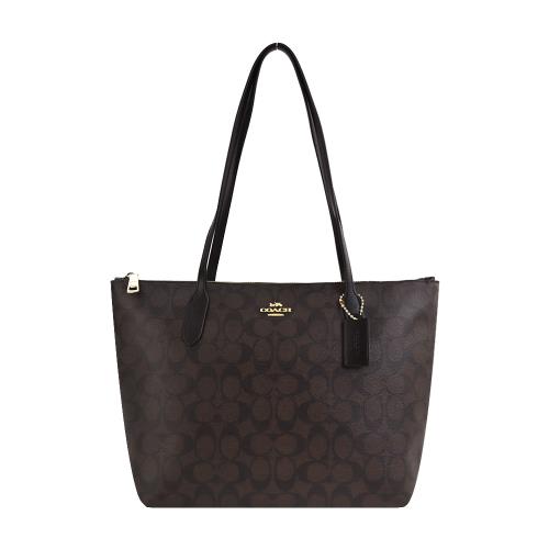 COACH 經典馬車PVC緹花托特包(咖黑)