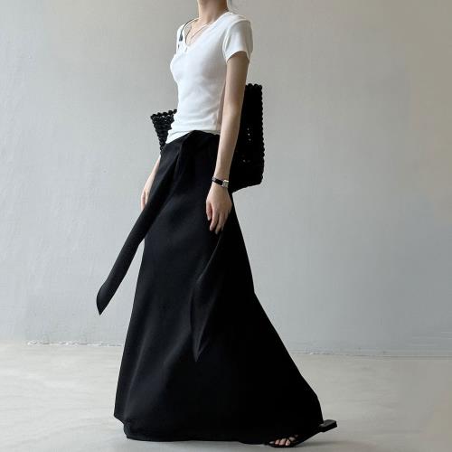 【nata】黑色綁帶設計長裙 M-L