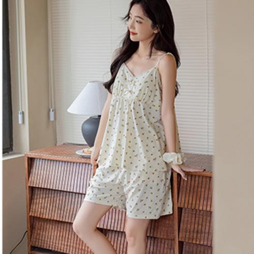 Hygieia天絲莫代爾+棉小碎花吊帶背心短褲居家睡衣套裝