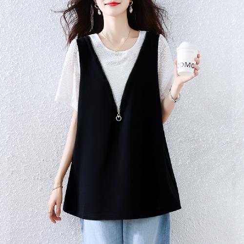 【LANNI 藍尼】★黑白經典拼接雙色上衣(女上衣/休閒/短袖/T恤)