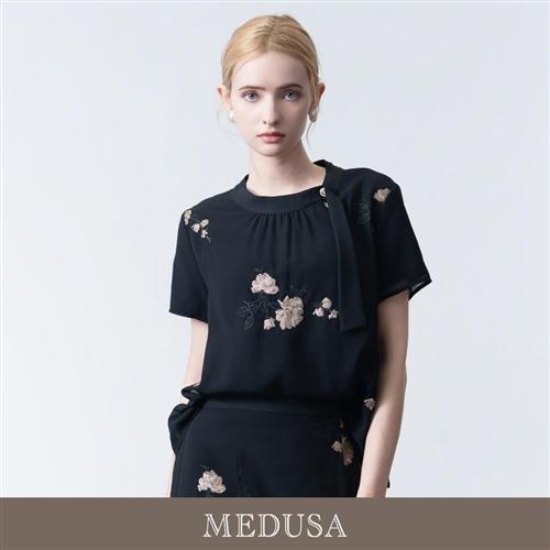 現貨【MEDUSA 曼度莎】典雅新中式亮片繡花網紗上衣（M-XL）｜女短袖上衣 女禮服上衣