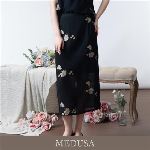 現貨【MEDUSA 曼度莎】典雅新中式亮片繡花網紗長裙（M-XL）｜網紗裙 長裙 小禮服裙款