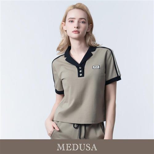 現貨【MEDUSA 曼度莎】拼色休閒運動翻領上衣（M-XL）｜女運動上衣 女T恤 女休閒上衣