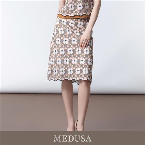 現貨【MEDUSA 曼度莎】台灣製 焦糖花影立體刺繡短裙（M-XL）｜短裙 蕾絲短裙 蕾絲裙