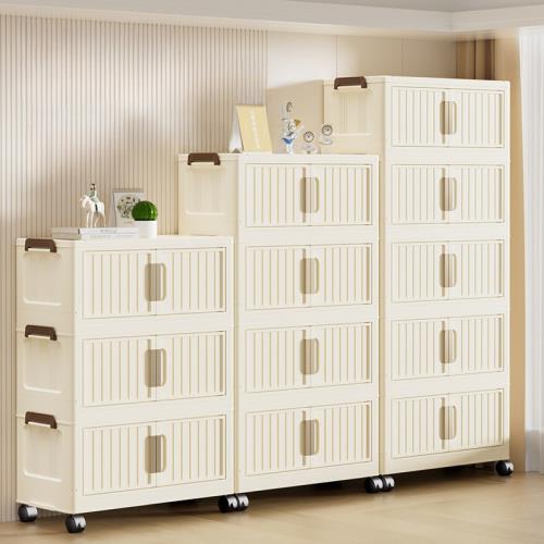 【好氣氛家居】50CM雙開門5層磁吸摺疊帶輪置物收納櫃/置物櫃(抽屜櫃收納箱收納架層架)