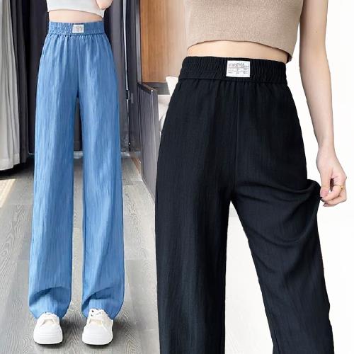 【LANNI 藍尼】★冰絲仿牛仔寬鬆直筒褲(長褲/寬褲/直筒褲)