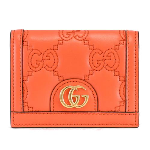 GUCCI 723786 品牌絎縫雙G LOGO對開扣式零錢短夾.橘