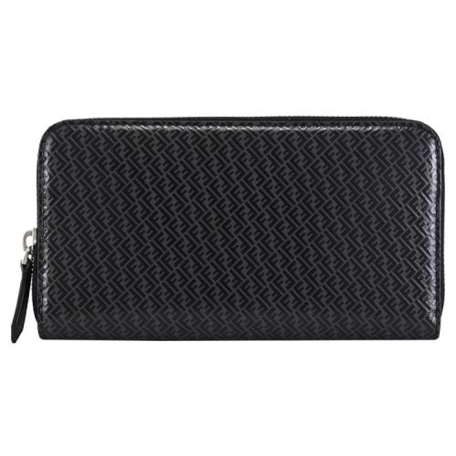 FENDI 7M0210 品牌FF LOGO壓花亮面塗層牛皮ㄇ字拉鍊長夾.黑
