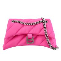 BALENCIAGA 巴黎世家 782088 CRUSH 絎縫布面翻蓋沙漏包/鍊包.桃紅