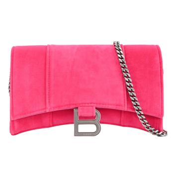 BALENCIAGA 巴黎世家 656050 Hourglass 天鵝絨WOC斜背鍊包.亮粉