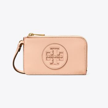 TORY BURCH 專櫃經典款 Ella圓形皮標LOGO牛皮4卡拉鍊腕帶卡夾零錢包