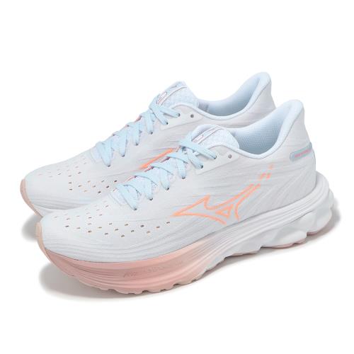 Mizuno 慢跑鞋 Wave Skyrise 6 女鞋 白 粉紅 高回彈 緩衝 運動鞋 美津濃 J1GD2509-74