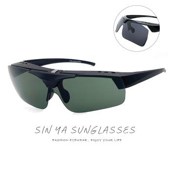 【SINYA】上翻式墨鏡 可外掛式套鏡 黑框墨綠片 輕量/抗UV400/PC防爆鏡片/可套鏡/遮陽/臺灣製 N05