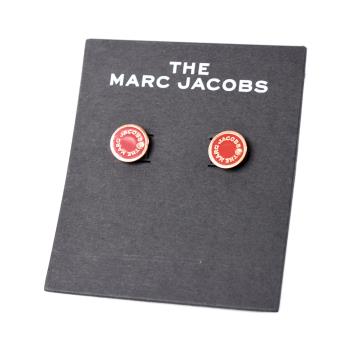 MARC JACOBS 專櫃款 圓牌LOGO晶鑽針式耳環-紅色