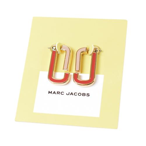 MARC JACOBS 專櫃款 琺瑯雙J拚色針式耳環-紅/粉