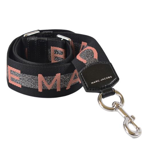 MARC JACOBS 粉字亮線品牌帆布寬版背帶-黑色/銀釦