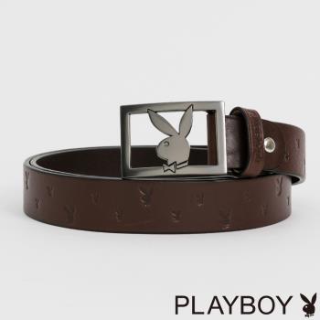 PLAYBOY - 兔頭金屬皮帶 皮帶系列 - 咖啡色