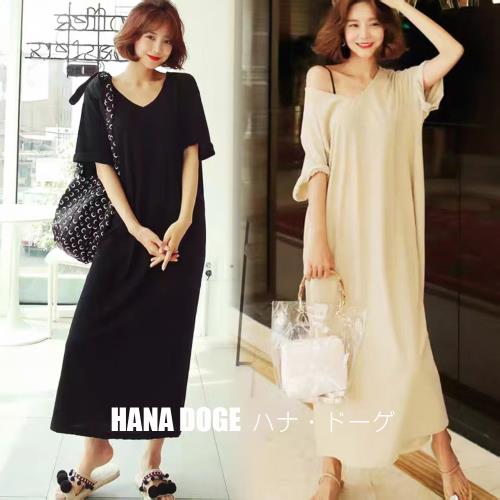 HANA DOGE ハナ・ドーゲ 日系極簡無印風寬鬆百搭純色莫代爾長洋裝