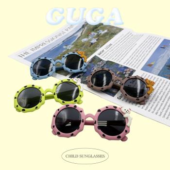 【GUGA】偏光兒童太陽眼鏡 熊熊多邊形款 霧面質感 橡膠兒童墨鏡 UV400 抵抗紫外線 063