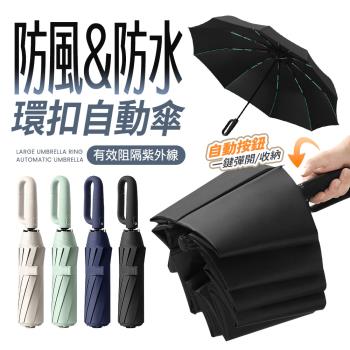 FJ 防風防水防紫外線20骨扣環自動晴雨傘UV13（全自動開收）