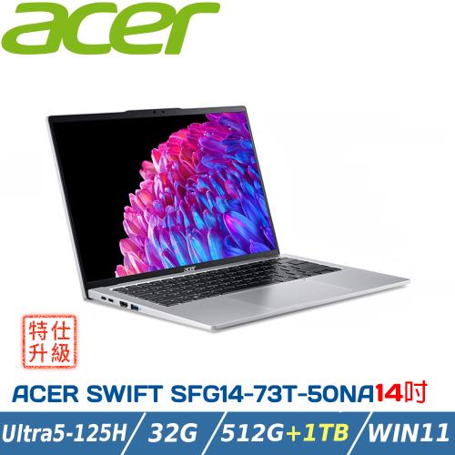 【特仕升級】ACER Swift GO SFG14-73T-50NA 銀(Ultra 5 125H/32G/512G+1TB/W11/WUXGA)
