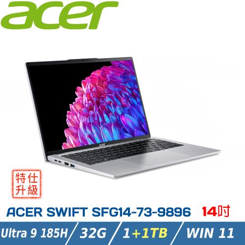 【特仕升級】ACER Swift GO SFG14-73-9896 銀(Ultra 9 185H/32G/1+1TB/W11/2.8K OLED