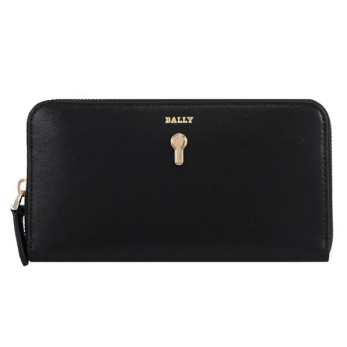 BALLY 6310220 CROVENOR 燙金LOGO牛皮ㄇ字拉鍊長夾.黑
