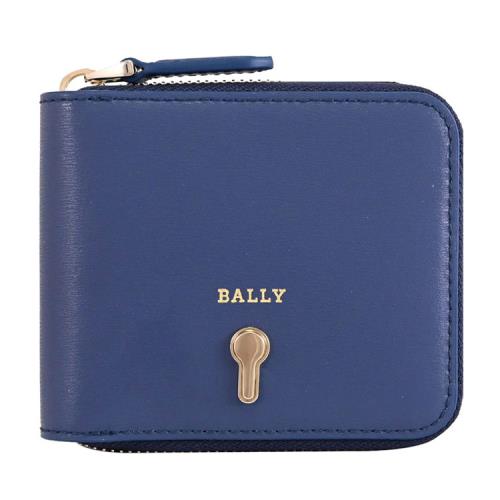 BALLY 6310221 CASSY 燙金LOGO牛皮ㄇ字拉鍊零錢短夾.深淵藍