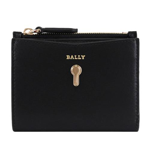 BALLY 6310225 CASSY 燙金LOGO牛皮扣式拉鍊零錢短夾.黑
