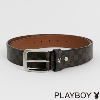 PLAYBOY - 格紋兔皮帶 皮帶系列 - 咖啡色