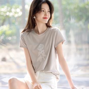 【LANNI 藍尼】★優雅花卉典雅上衣(女上衣/休閒/短袖/T恤)