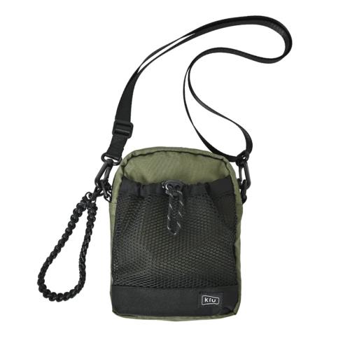 日本KiU 373-906 軍綠色 傘繩防水斜背包, 可放兩個寶特瓶, 可提可掛, 20H背帶可調可拆