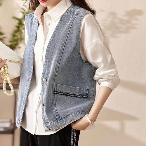 【10衣綾】韓版休閒無袖背心牛仔馬甲外套(舒適/百搭/時尚/M-3XL/KDCY-7192)