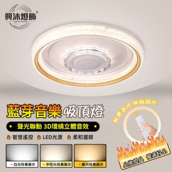 【XINGMU 興沐】 110V日式音響燈 新款圓形藍牙音樂吸頂燈 無極調光臥室燈 圓形吸頂燈 支援三色變光