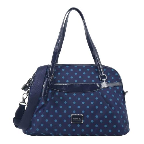 agnes b.水玉鐵牌波士頓旅行包-小藍