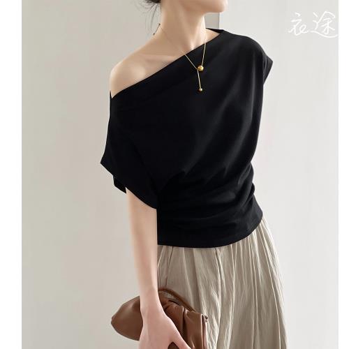 【衣途】法式一字領露肩短袖T恤女上衣(百搭/透氣/舒適/3色可選/FREE/KDTY-B678)