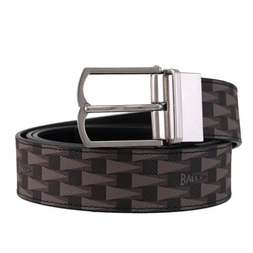 BALLY 6308773 COUNTRY 錦旗花紋皮革雙面皮帶.深咖/黑