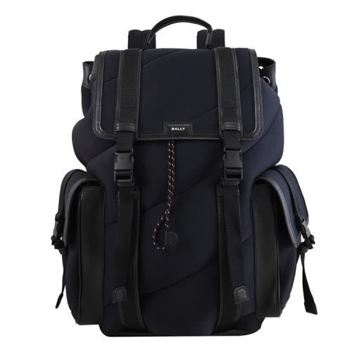 BALLY 6306354 PACK 燙銀LOGO厚面料翻蓋商旅大後背包.黑