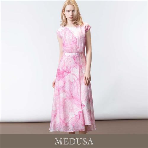 現貨【MEDUSA 曼度莎】輕盈天絲粉紅花卉長洋裝（M-XL）｜女長洋裝 優雅穿搭 天絲涼感