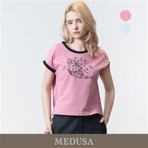 現貨【MEDUSA 曼度莎】拉鏈側開撞色蝴蝶印花T恤 - 2色（M-XL）｜女休閒上衣 短袖T恤 落肩寬版
