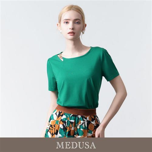 現貨【MEDUSA 曼度莎】鍊條裝飾綠色休閒上衣（M-XL）｜女短袖上衣  女休閒上衣
