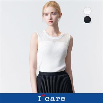 現貨【ICare 依卡】時尚鑽飾透膚羅紋背心 - 2色（F）｜女無袖背心 內搭上衣 性感穿搭