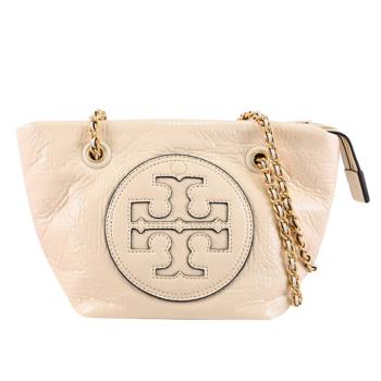 TORY BURCH 158562 ELLA 揉製亮面塗層鏈帶肩背/斜揹包.燕麥白