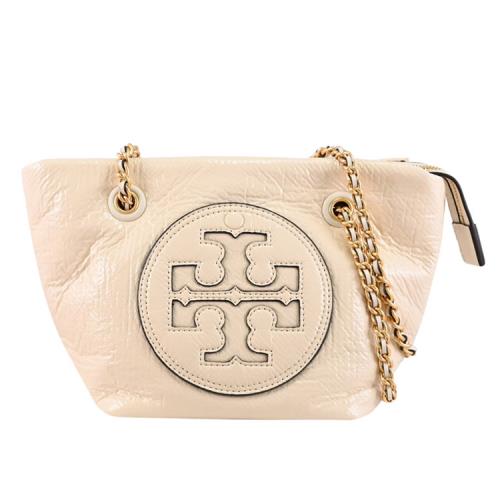TORY BURCH 158562 ELLA 揉製亮面塗層鏈帶肩背/斜背包.燕麥白