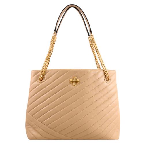 TORY BURCH 157016 KIRA 質感絎縫斜紋鏈帶三層單肩包.淺沙色