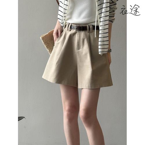 【衣途】日韓休閒高腰闊腿短褲-含腰帶(百搭/透氣/舒適/4色/M-L/KDPY-B325)