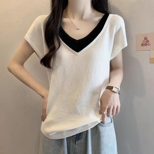 【ALLK 歐楷】新品 配色針織衫上衣 共2色(尺寸F/中大尺碼/涼爽/透氣)