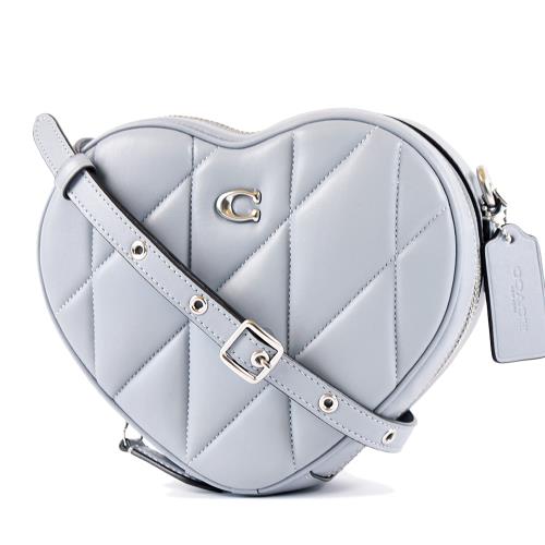 COACH 專櫃款 Heart 心型絎縫菱格拉鍊斜背包-灰色