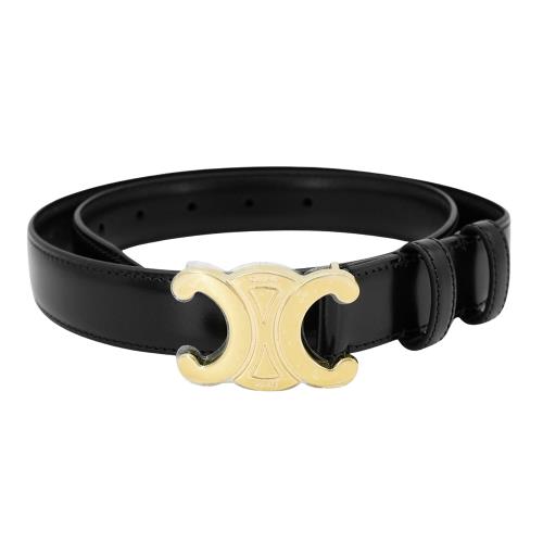 Celine Triomphe 平滑牛皮金釦皮帶/腰帶-90cm(黑)